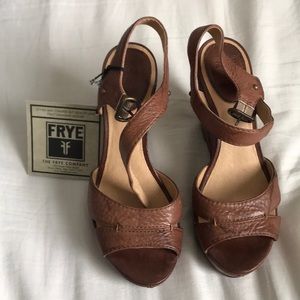 Never-worn Frye brown wedges